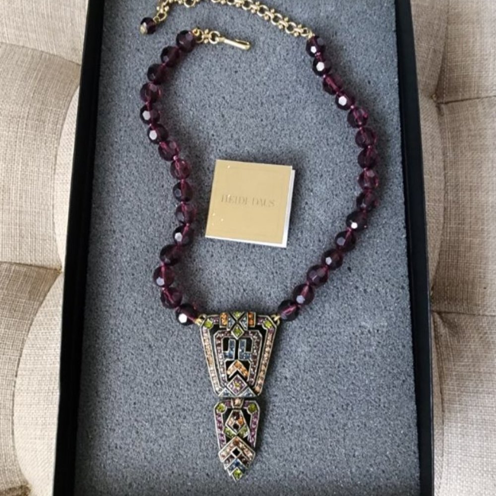 HEIDI DAUS RUBY CRYSTAL BEAD NECKLACE AMETHYST CITRINE PERIDOT BLUE CRYSTAL ART